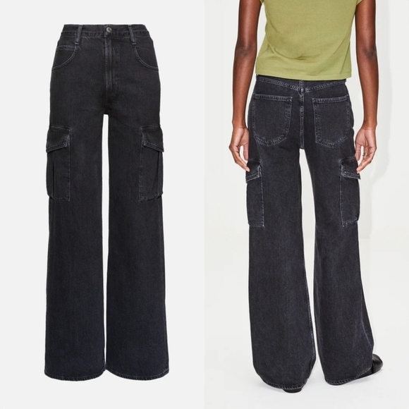 AGOLDE Minka Wide Leg Cargo Jeans in Distressed Black Size 28 - Picture 1 of 16